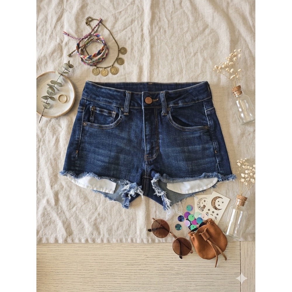 American Eagle Hi-Rise Shortie Denim Cut Off Shorts Women's 2